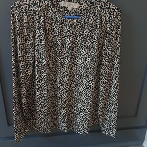LOFT Leopard-Print Button Front Blouse - Black & Cream